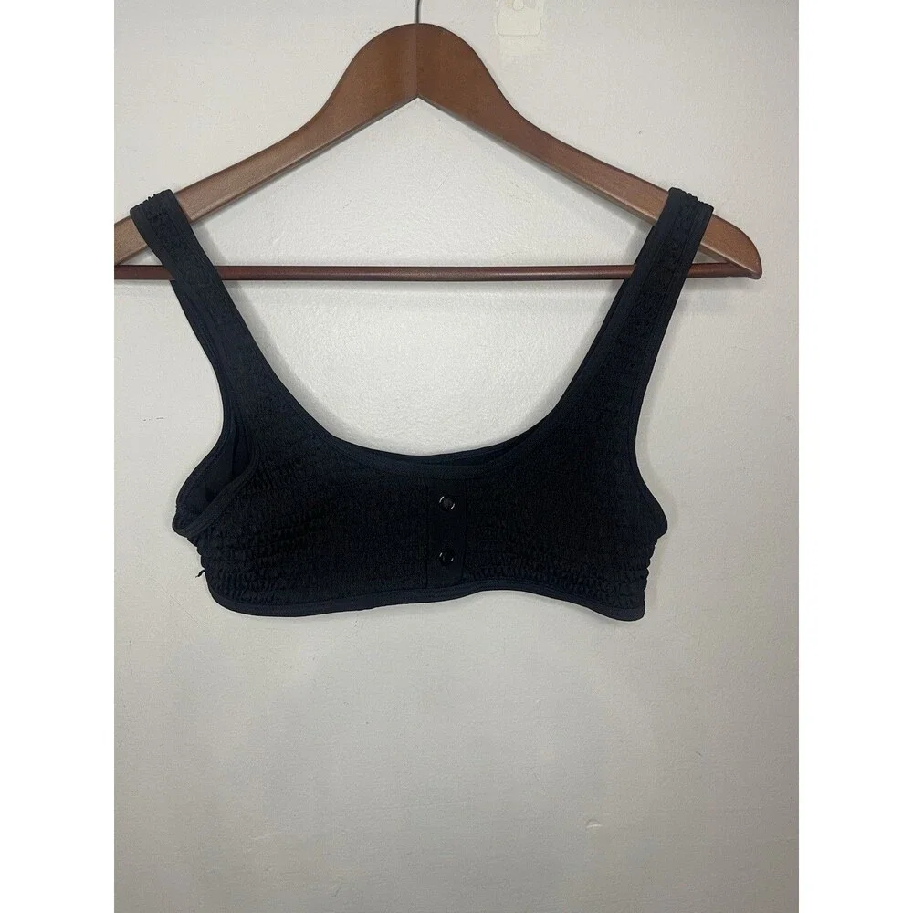 Kendall And Kylie Black Textured Swim Top Medium